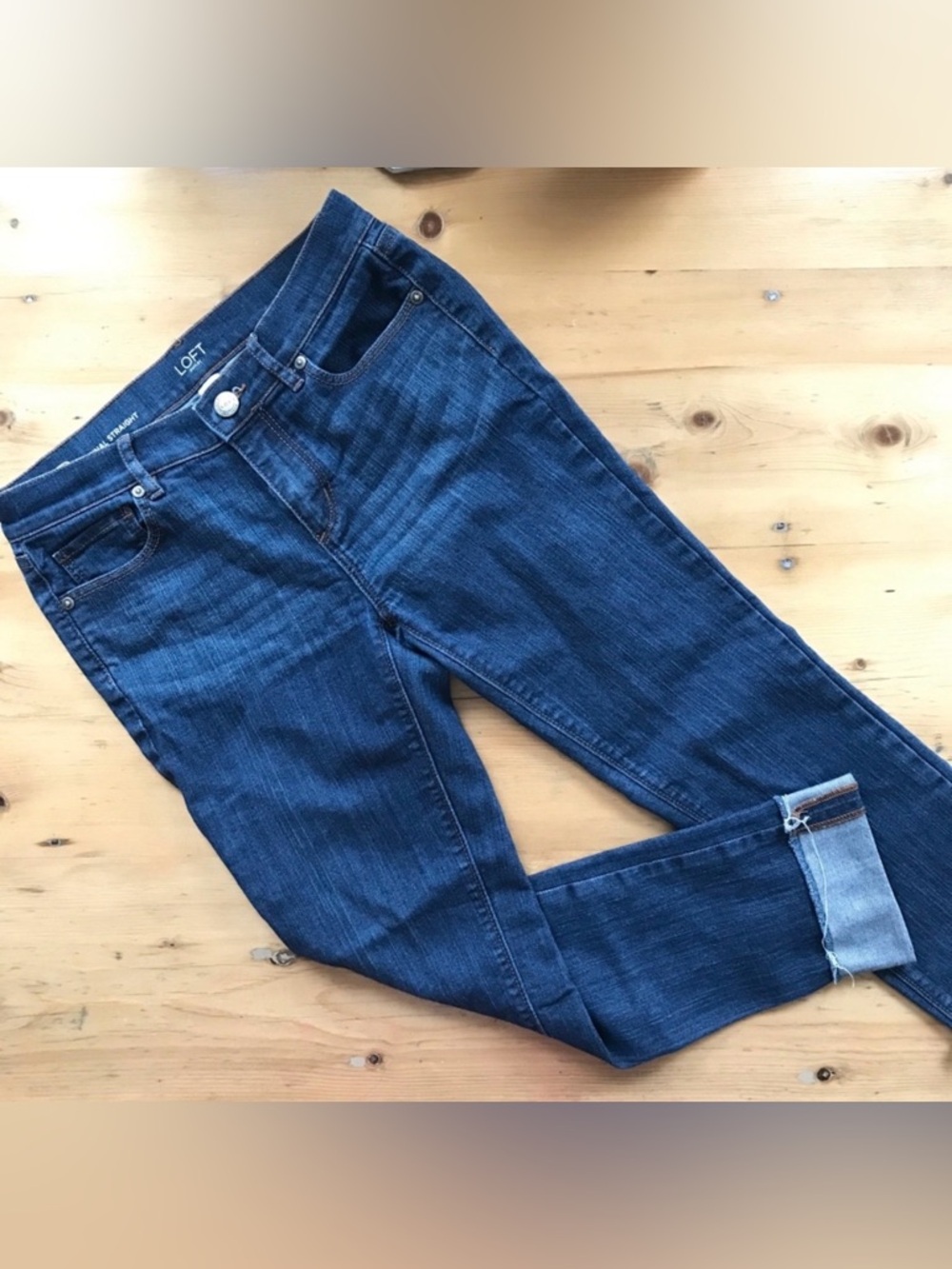 Loft Outlet 2P Original Straight Raw Edge Cuff Ankle Blue Jeans EUC
